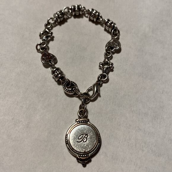 Brighton vintage silver circle‎ charm bracelet on link chain - Picture 1 of 4